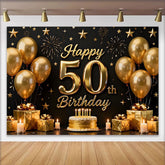 Lofaris Schwarz Gold Happy 50. Geburtstag Hintergrund Goldene Ballons Geschenke