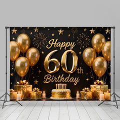 Lofaris Schwarz Gold Happy 60. Geburtstag Hintergrund Goldene Ballons Geschenke