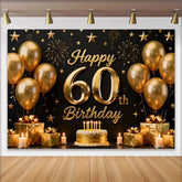 Lofaris Schwarz Gold Happy 60. Geburtstag Hintergrund Goldene Ballons Geschenke