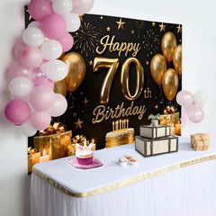 Lofaris Schwarz Gold Happy 70. Geburtstag Hintergrund Goldene Ballons Geschenke