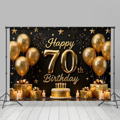 Lofaris Schwarz Gold Happy 70. Geburtstag Hintergrund Goldene Ballons Geschenke