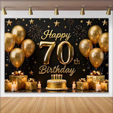 Lofaris Schwarz Gold Happy 70. Geburtstag Hintergrund Goldene Ballons Geschenke