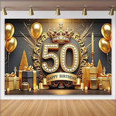 Lofaris Luxuriös 50. Geburtstag Hintergrund Goldene Krone Diamanten Geschenke Schwarz