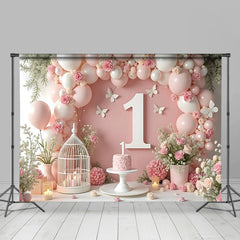 Lofaris Altrosa Dunkelpink Ballongirlande Geburtstag Hintergrund Weiß Grün Blatt