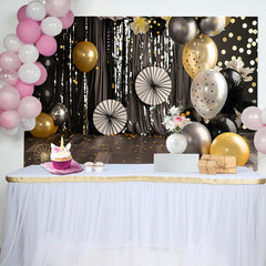 Lofaris Schwarz Gold Silber Cake Smash Hintergrund Glitzer Bokeh Lichter Ballons