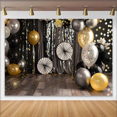 Lofaris Schwarz Gold Silber Cake Smash Hintergrund Glitzer Bokeh Lichter Ballons