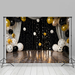 Lofaris Gepunktete Ballons Silberner Vorhang Hintergrund Schwarz Gold Cake Smash