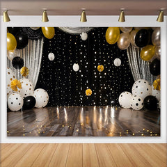 Lofaris Gepunktete Ballons Silberner Vorhang Hintergrund Schwarz Gold Cake Smash