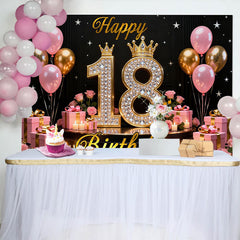 Lofaris Luxus 18. Happy Birthday Hintergrund Pink Gold Diamanten Kronen Rosen Mädchen