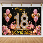 Lofaris Luxus 18. Happy Birthday Hintergrund Pink Gold Diamanten Kronen Rosen Mädchen