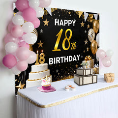 Lofaris Gold 18. Happy Birthday Hintergrund Weißer Kuchen Gold Ballons Elegant Meilenstein