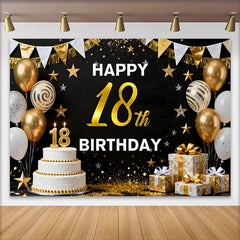 Lofaris Gold 18. Happy Birthday Hintergrund Weißer Kuchen Gold Ballons Elegant Meilenstein