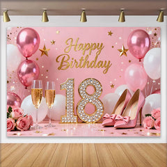 Lofaris Süßer 18. Happy Birthday Hintergrund Pink High Heels Champagner Diamant Party