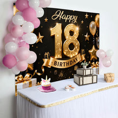 Lofaris Elegant Gold 18. Happy Birthday Hintergrund Stern Ballons Geschenkboxen Meilenstein