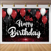 Lofaris Rot Schwarz 18. Happy Birthday Hintergrund Glitzer Boden Ballons Sternennacht