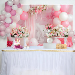 Lofaris Pink Blumenbogen Cake Smash Hintergrund Weiße Ballons Drapierung Mädchen