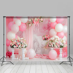 Lofaris Pink Blumenbogen Cake Smash Hintergrund Weiße Ballons Drapierung Mädchen