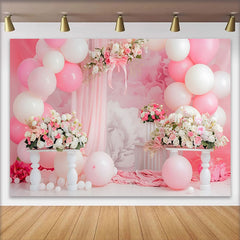 Lofaris Pink Blumenbogen Cake Smash Hintergrund Weiße Ballons Drapierung Mädchen