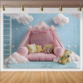 Lofaris Pinkes Zeltbett Teddybär Cake Smash Hintergrund Blauer Himmel Sterne Baby Fotografie