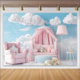 Lofaris Pinker Sessel Baldachin Bett Teddybär Hintergrund Blauer Himmel Wolken Mädchen