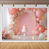 Lofaris Pinker Ballon Blumenbogen Hochzeit Hintergrund Weißer Kuchen Lichterkette Romantisch