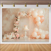 Lofaris Pastell Pink Ballon Blumenbogen Hochzeit Hintergrund Süßer Kuchen Lichterkette Braut