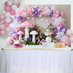 Lofaris Feen Pinker Pilz Vogelkäfig Frühling Hintergrund Blumen Ballonbogen Mädchen