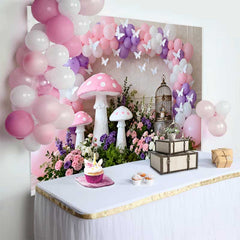 Lofaris Feen Pinker Pilz Vogelkäfig Frühling Hintergrund Blumen Ballonbogen Mädchen