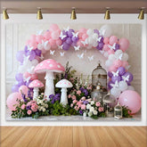 Lofaris Feen Pinker Pilz Vogelkäfig Frühling Hintergrund Blumen Ballonbogen Mädchen