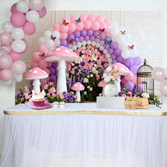 Lofaris Pinker Pilz Blumenwand Frühling Hintergrund Lila Ballonbogen Schmetterling