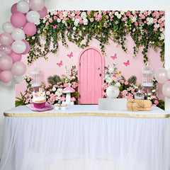 Lofaris Geheime Pinke Tür Frühling Blumenranken Hintergrund Feen Garten Pilz Mädchen