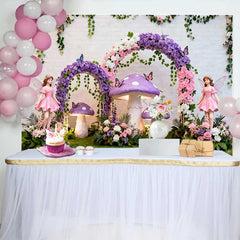 Lofaris Lila Pilz Feen Blumenbogen Frühling Hintergrund Verwunschener Wald Mädchen