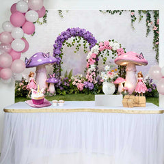 Lofaris Riesiger Lila Pilz Feen Frühling Hintergrund Blumenbogen Verwunschener Wald