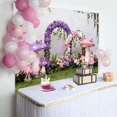 Lofaris Riesiger Lila Pilz Feen Frühling Hintergrund Blumenbogen Verwunschener Wald