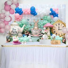 Lofaris Süßer Hase in Teetasse Vintage Uhr Ostern Hintergrund Pastell Ballon Frühling
