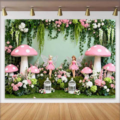 Lofaris Riesiger Pinker Pilz Feen Frühling Hintergrund Verwunschener Wald Blumen Mädchen