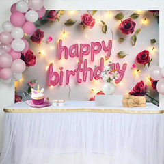 Lofaris Rote Rosen Lichterkette Happy Birthday Hintergrund Romantisch Blumen Frauen