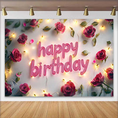 Lofaris Rote Rosen Lichterkette Happy Birthday Hintergrund Romantisch Blumen Frauen