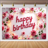 Lofaris Pinke Rosen Lichterkette Happy Birthday Hintergrund Elegant Blumen Frauen
