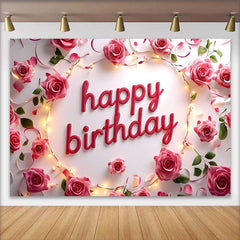 Lofaris Pinke Rosen Lichterkette Happy Birthday Hintergrund Elegant Blumen Frauen
