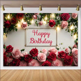 Lofaris Elegant Rot Pink Rosen Blumen Happy Birthday Hintergrund Warme Lichter Frauen