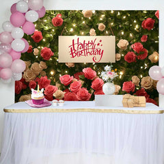 Lofaris Rot Weiß Rosen Blumenwand Happy Birthday Hintergrund Warme Lichter Frauen
