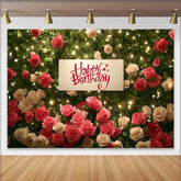 Lofaris Rot Weiß Rosen Blumenwand Happy Birthday Hintergrund Warme Lichter Frauen