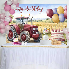 Lofaris Aquarell Roter Traktor Weizenfeld Happy Birthday Hintergrund Bauernhof Ballon