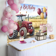 Lofaris Aquarell Roter Traktor Weizenfeld Happy Birthday Hintergrund Bauernhof Ballon