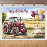 Lofaris Aquarell Roter Traktor Weizenfeld Happy Birthday Hintergrund Bauernhof Ballon