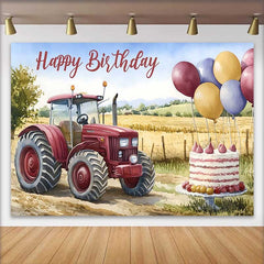 Lofaris Aquarell Roter Traktor Weizenfeld Happy Birthday Hintergrund Bauernhof Ballon