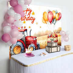Lofaris Aquarell Roter Traktor Bauernhof Happy Birthday Hintergrund Weizenfeld Junge