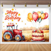 Lofaris Aquarell Roter Traktor Bauernhof Happy Birthday Hintergrund Weizenfeld Junge