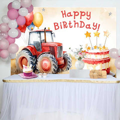 Lofaris Aquarell Roter Traktor Sternenkuchen Happy Birthday Hintergrund Bauernhof Ballon